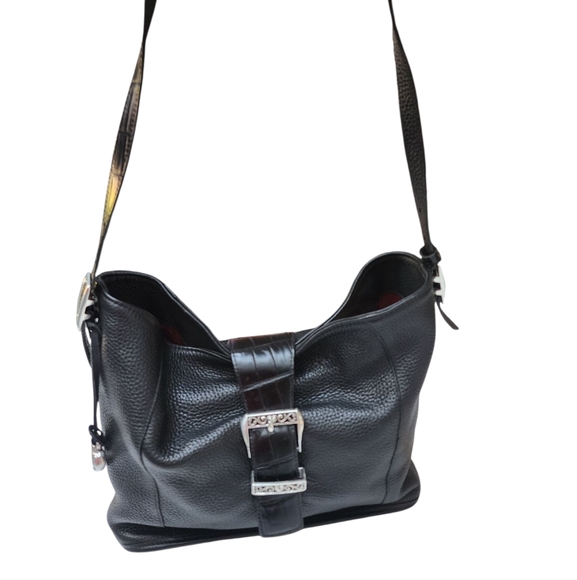 Brighton Handbags - BRIGHTON Black Croc Embossed Pebbled Leather Crossbody Bag EUC